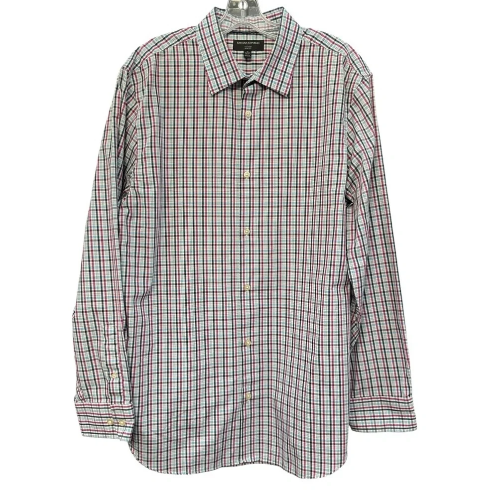 Banana Republic Plaid Long Sleeve Non Iron Shirt Men’s XL Slim Fit
